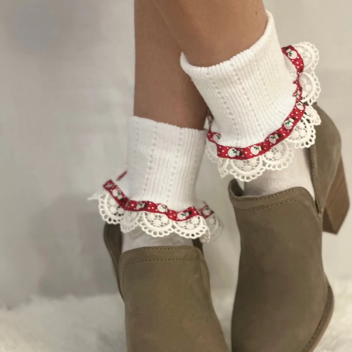 FROSTY snowman lace socks - red