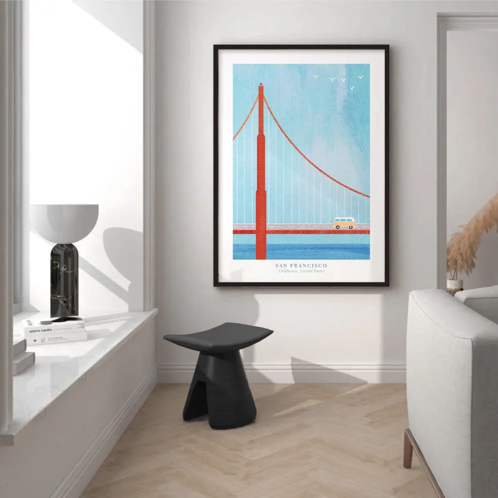 Golden Gate San Francisco Illustration - Art Print by Henry Rivers