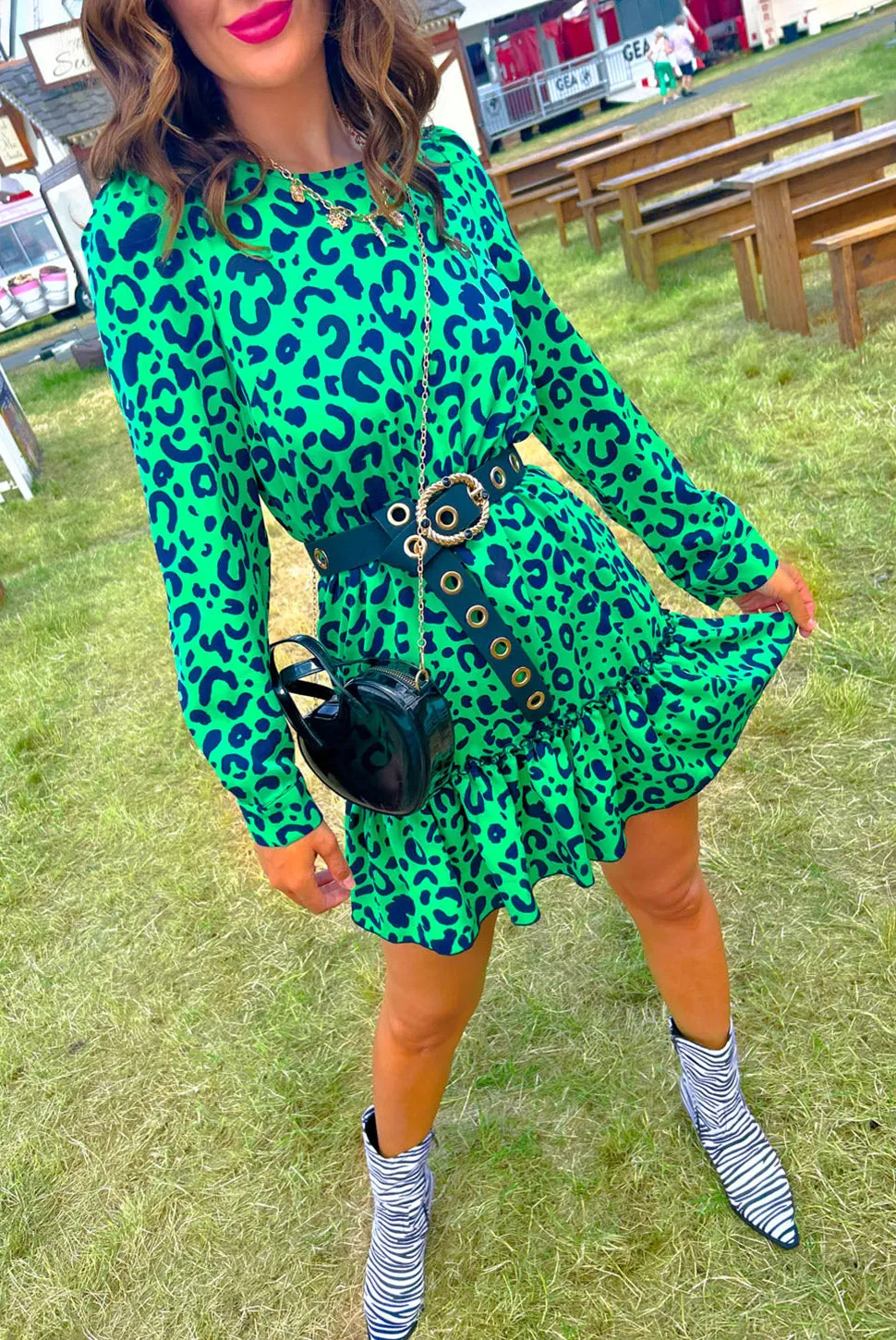 Good Vibes Only - Green Leopard Print Mini Dress