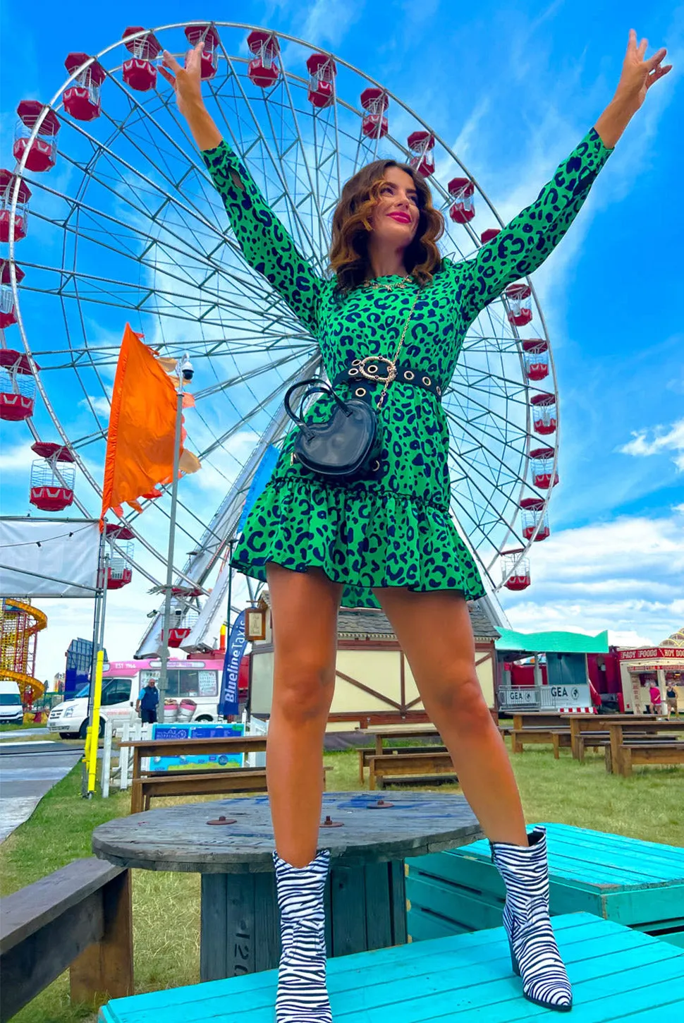 Good Vibes Only - Green Leopard Print Mini Dress