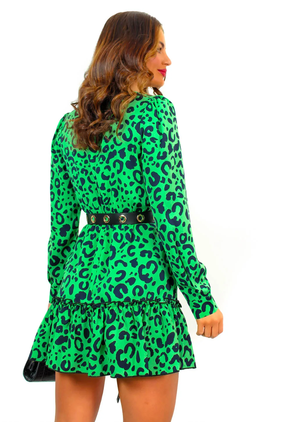 Good Vibes Only - Green Leopard Print Mini Dress