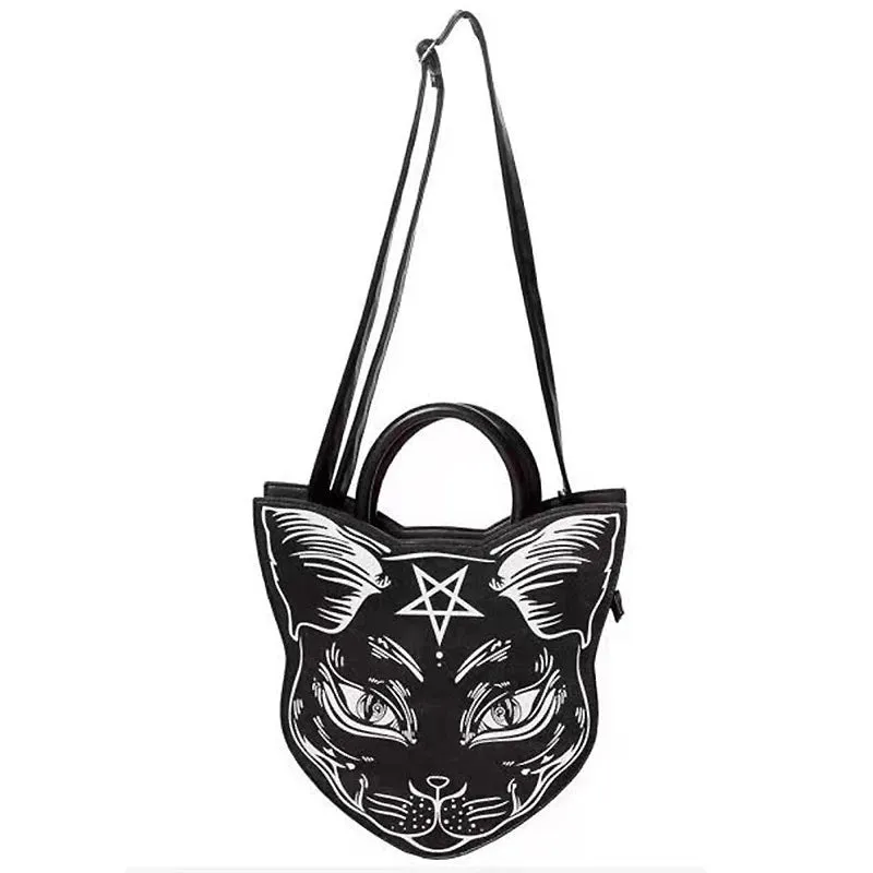 Gothic Punk Style Pentacle Cat Top Handle Fashion Bag