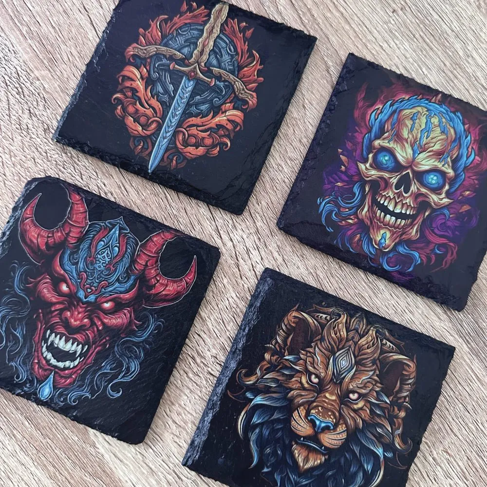 Gothic Tattoo Slate Coasters - Lion