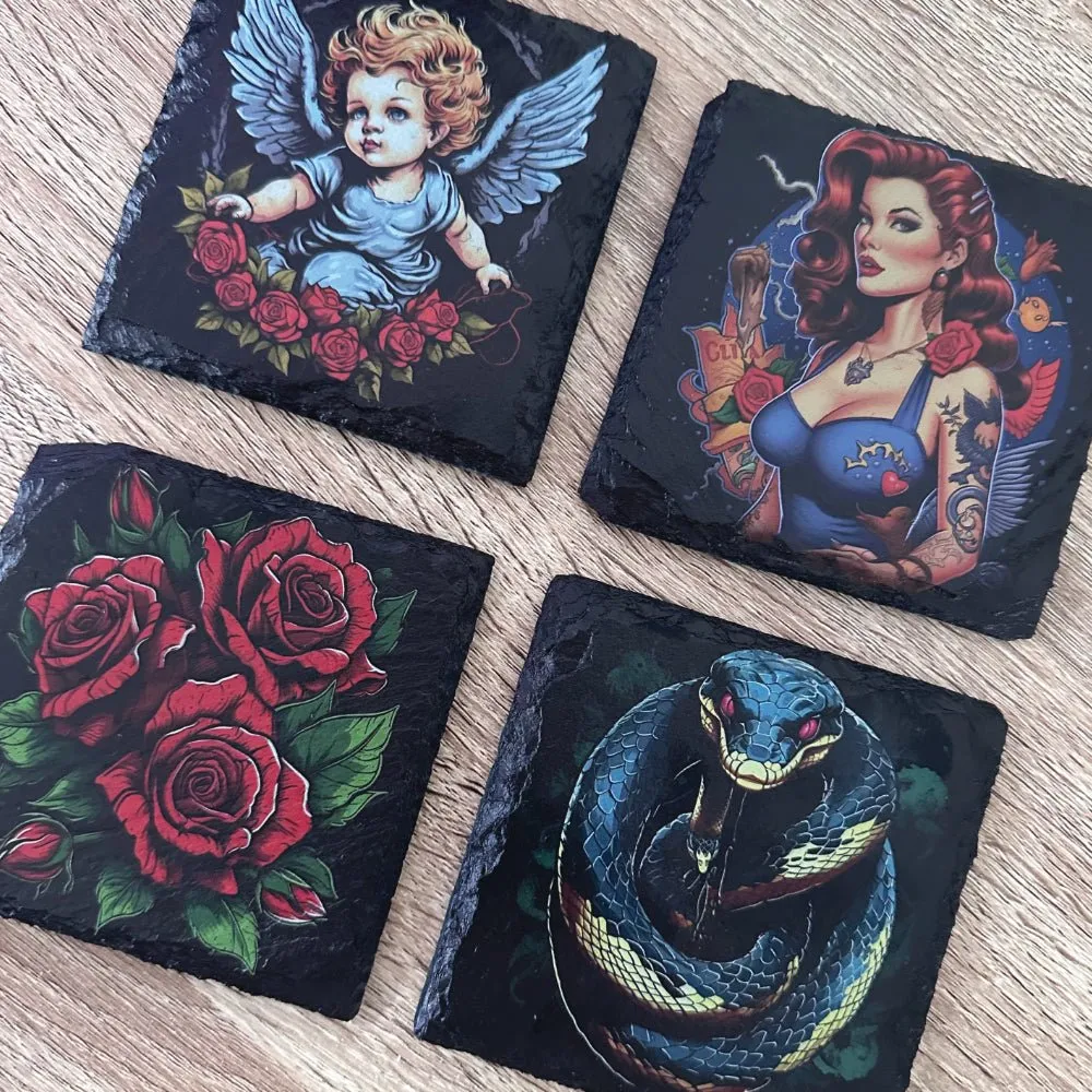 Gothic Tattoo Slate Coasters - Lionel Wings