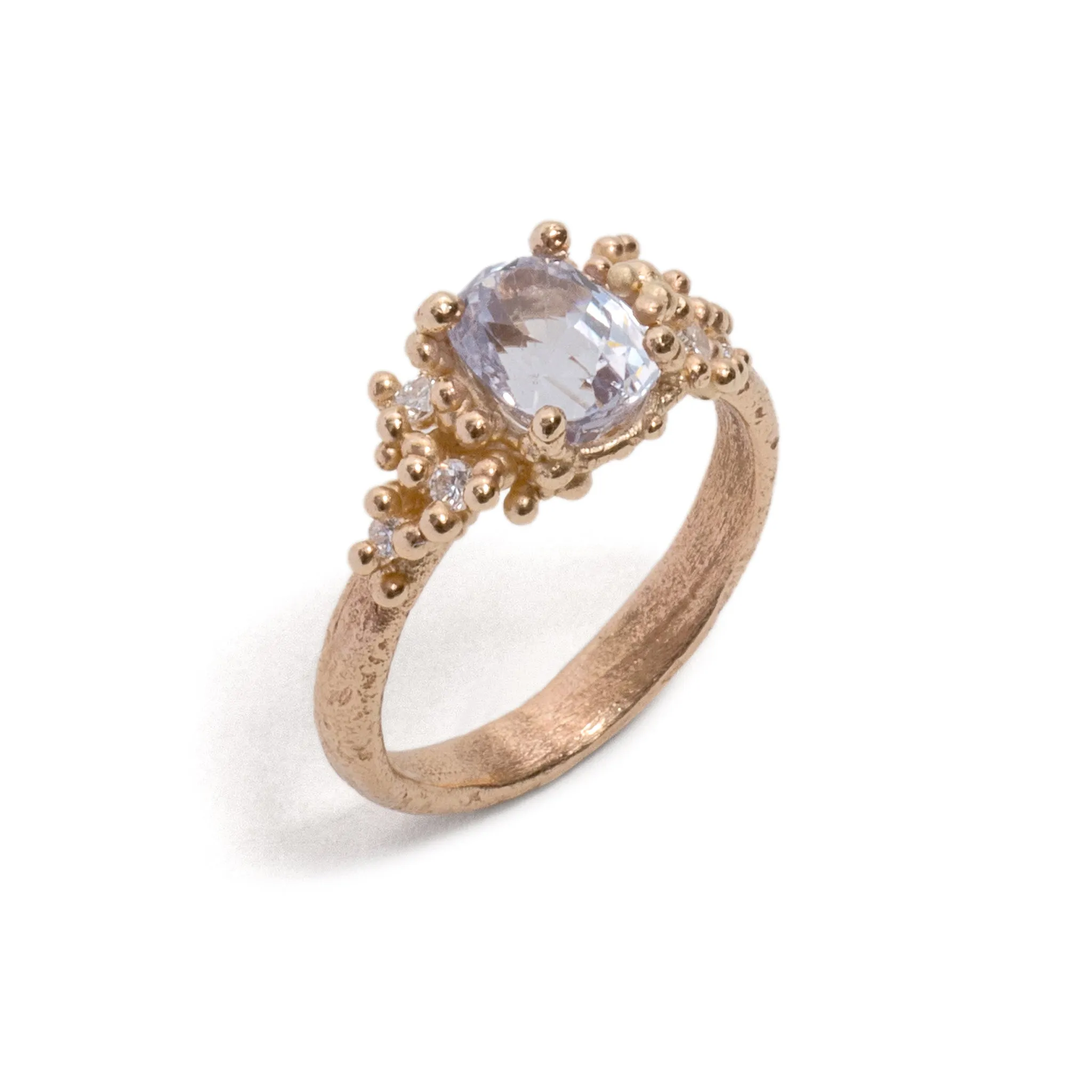 Grey Sapphire with Diamonds and Granules Ring