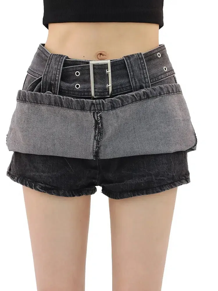 Grunge Buttoned Belt Loop Mini Skort