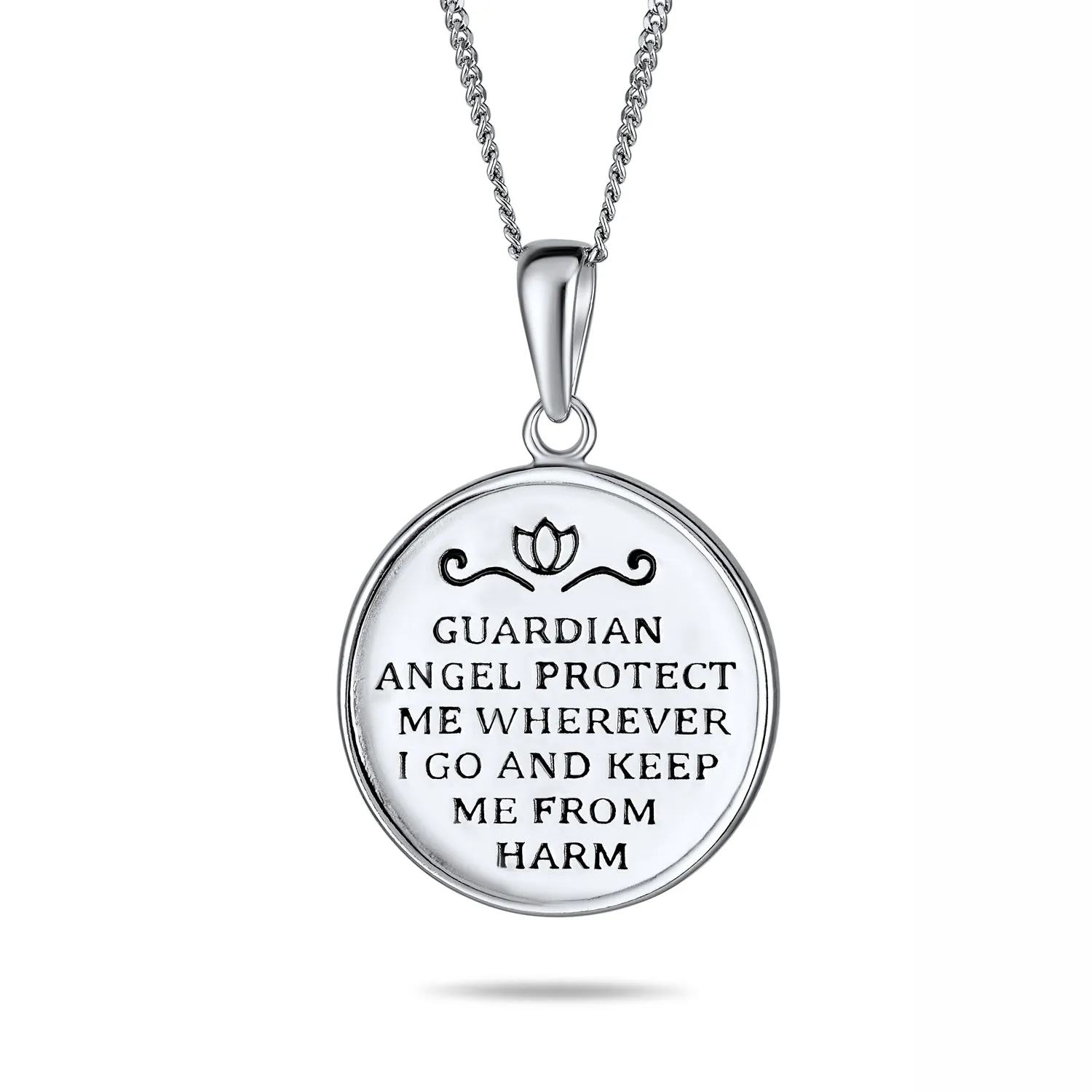 Guardian Angel Medal Cherub Pendant Necklace .925Sterling Silver