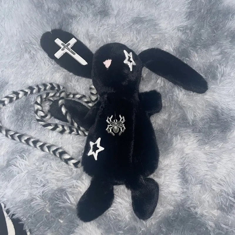 Harajuku Gothic Chain Soft Plush Y2K Punk Bunny Backpack Crossbody Shoulder Bag