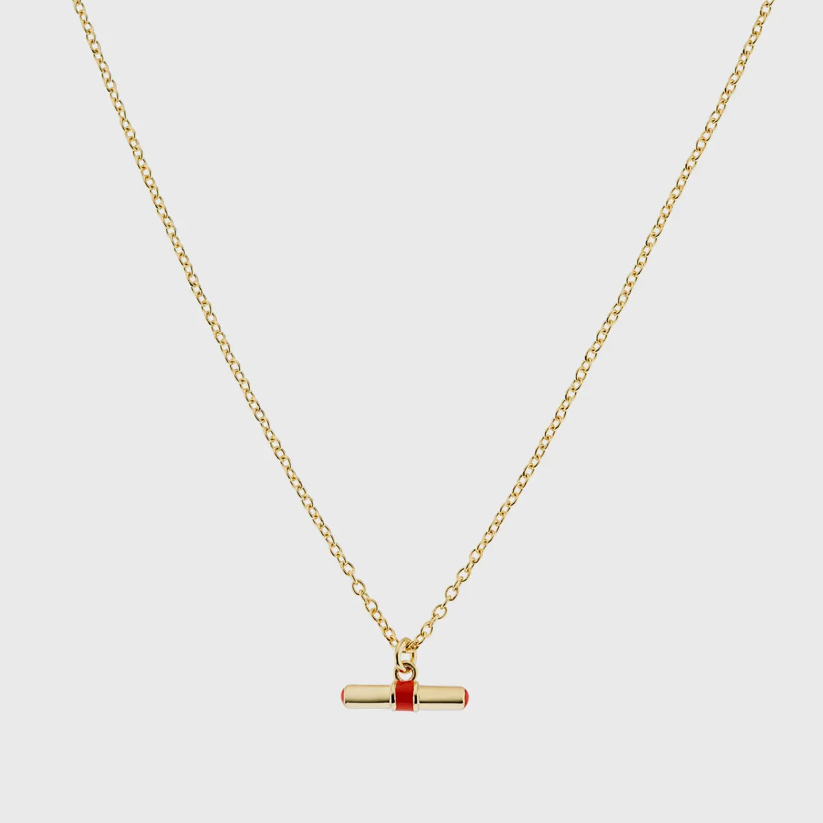 Havana Gold and Tomato Red Enamel T-Bar Necklace