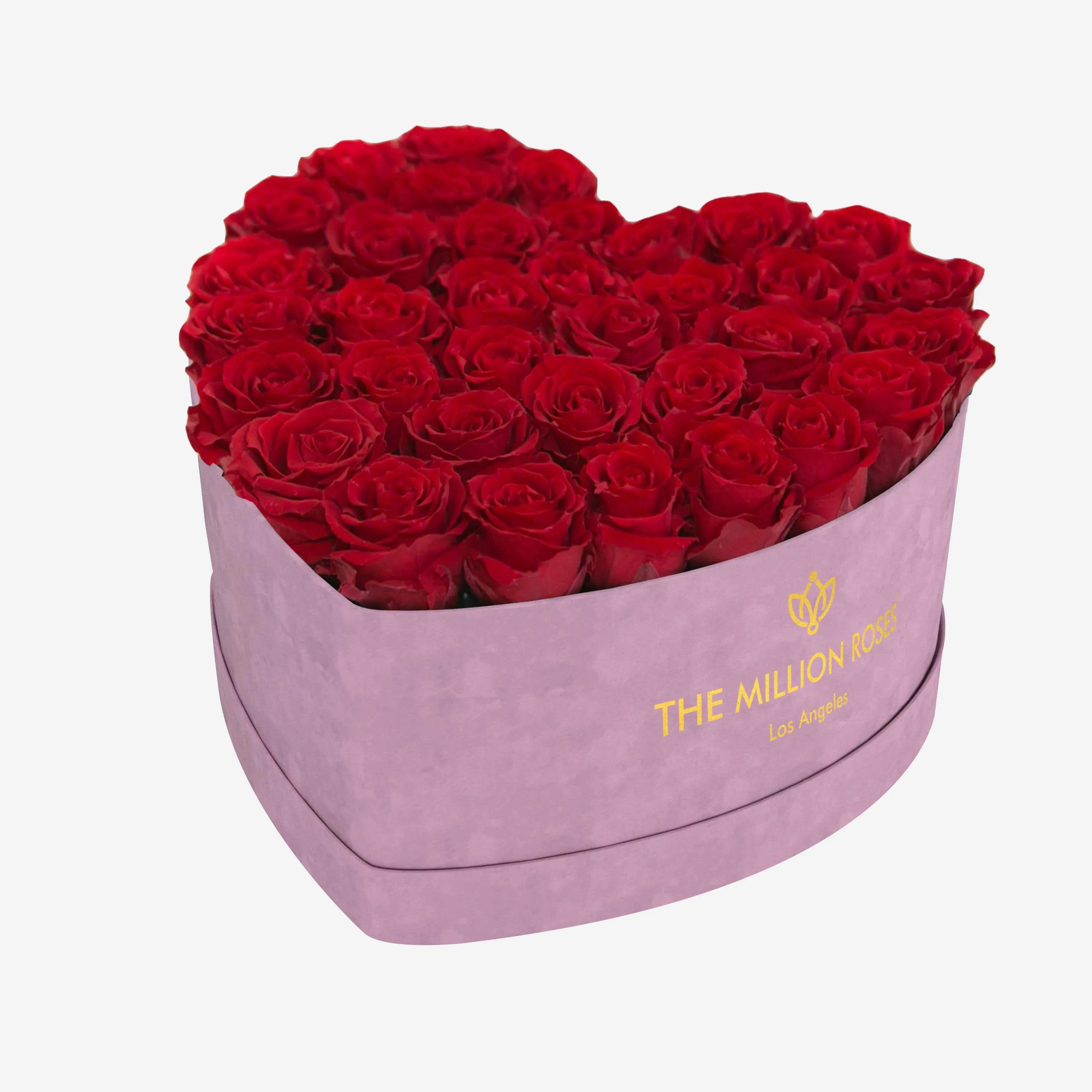 Heart Light Pink Suede Box | Red Roses