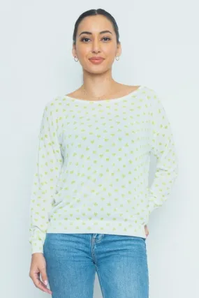 Heart Printed Boat Neck Long Sleeve Top (32170T-K)