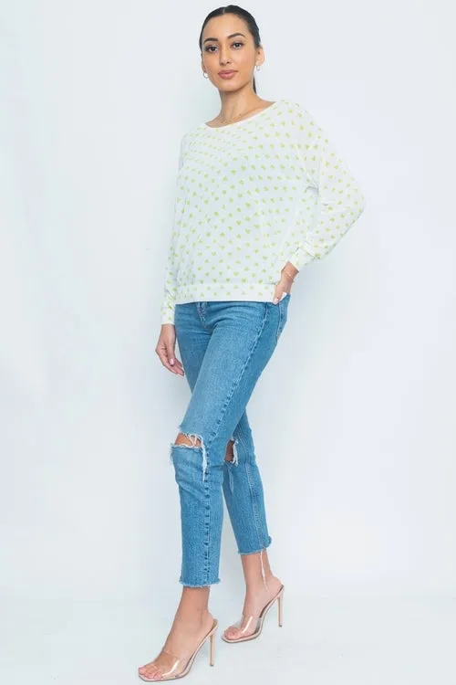 Heart Printed Boat Neck Long Sleeve Top (32170T-K)