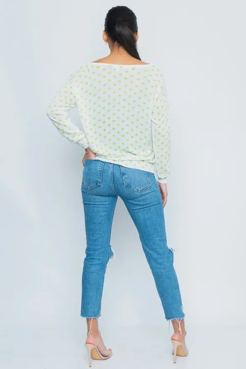 Heart Printed Boat Neck Long Sleeve Top (32170T-K)