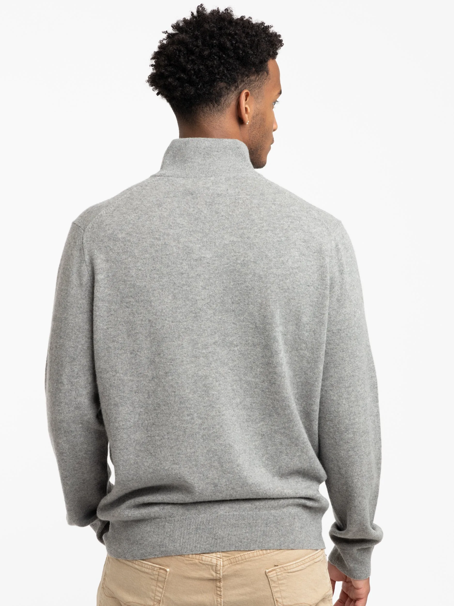 Heather Grey Wool Piqué Quarter-Zip Sweater