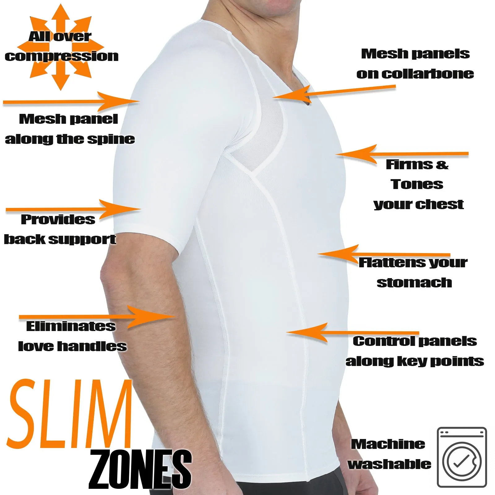 Insta Slim Compression Side & Back Power Mesh Panel V_Neck Shirt VS2307