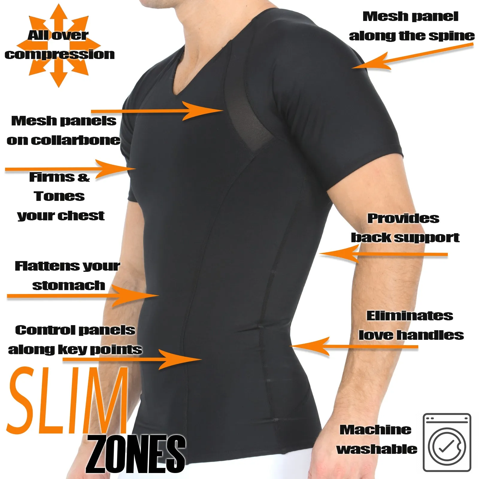 Insta Slim Compression Side & Back Power Mesh Panel V_Neck Shirt VS2307