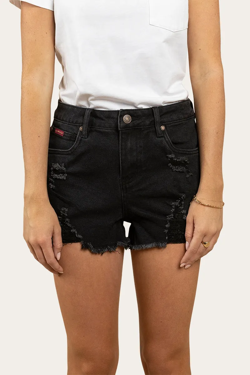 Jessie Womens Mid Rise Ripped Denim Short - Black