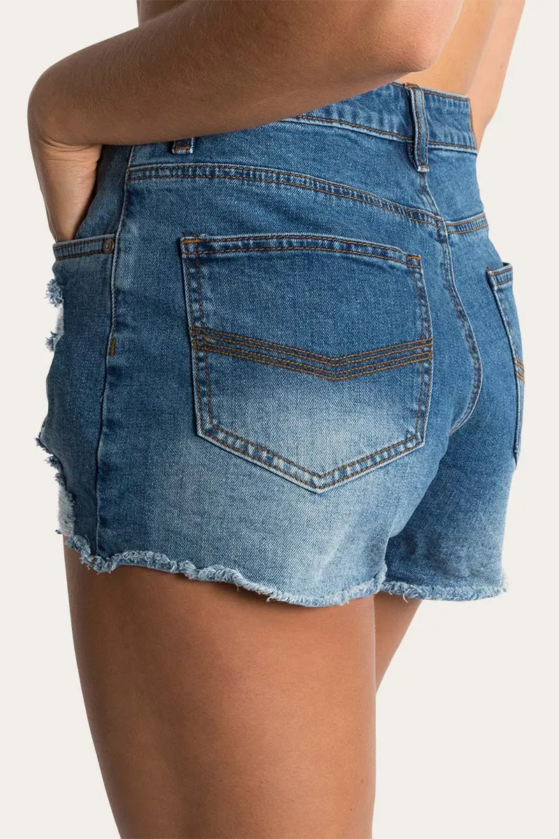 Jessie Womens Mid Rise Ripped Denim Short - True Blue