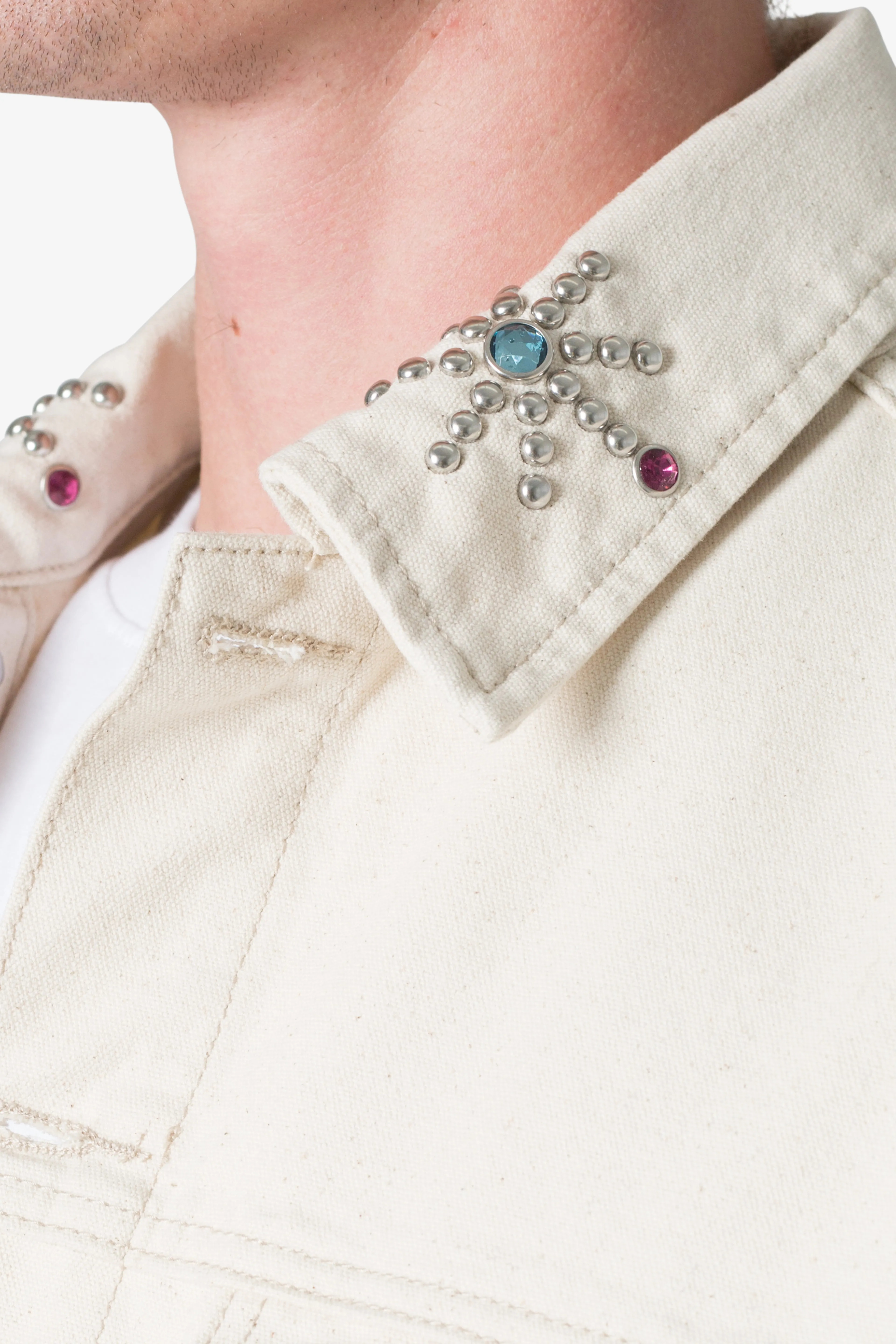 Jewel Studded Trucker Jacket - White