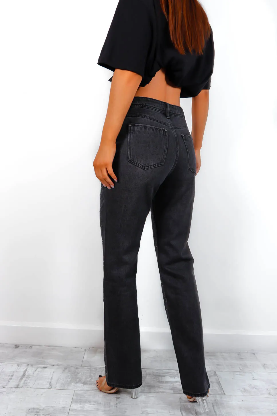 Keep Shining - Black Diamante Straight Leg Jeans