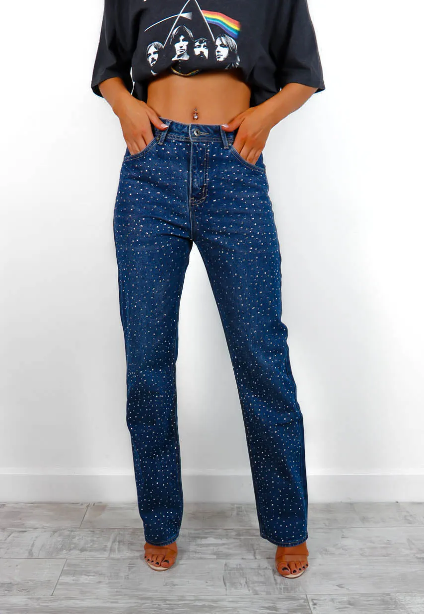 Keep Shining - Blue Diamante Straight Leg Jeans