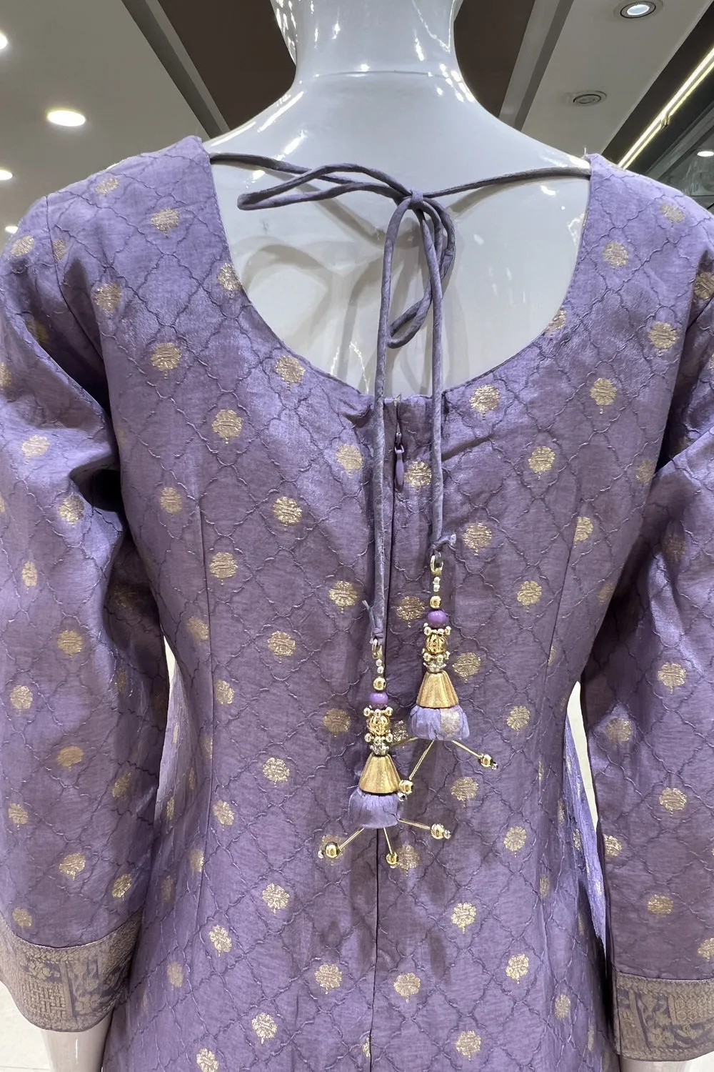 Lavender Banaras, Zardozi, Sequins and Thread work Straight Cut Salwar Suit