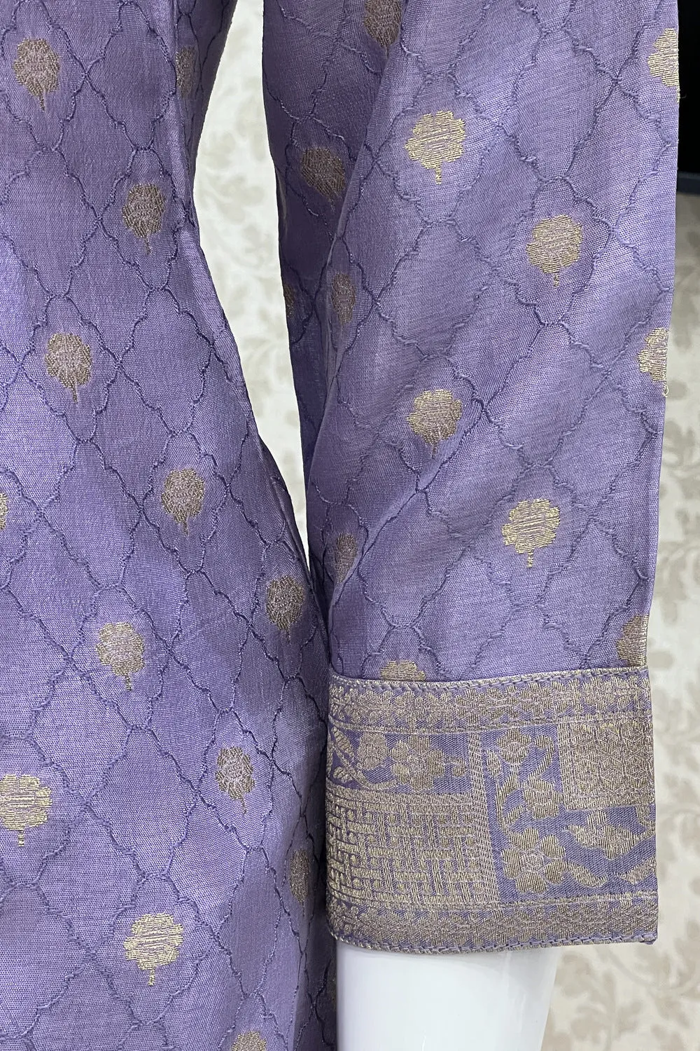 Lavender Banaras, Zardozi, Sequins and Thread work Straight Cut Salwar Suit