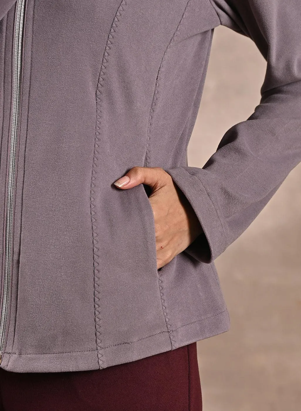 Lavender Spread-neck Fleece Jacket with Zip-Closure