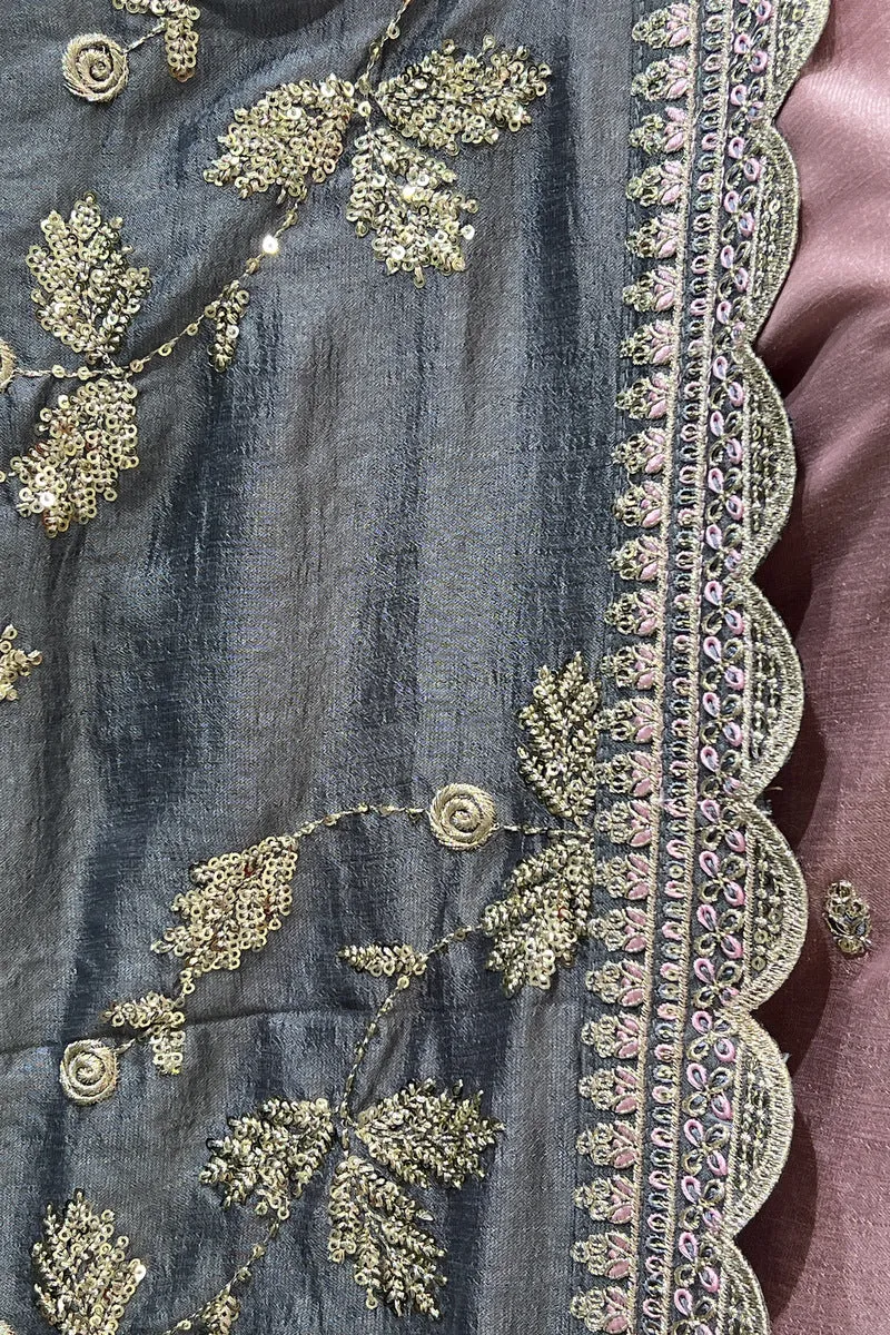 Light Pink Sequins, Zari and Thread work Straight Cut Salwar Suit