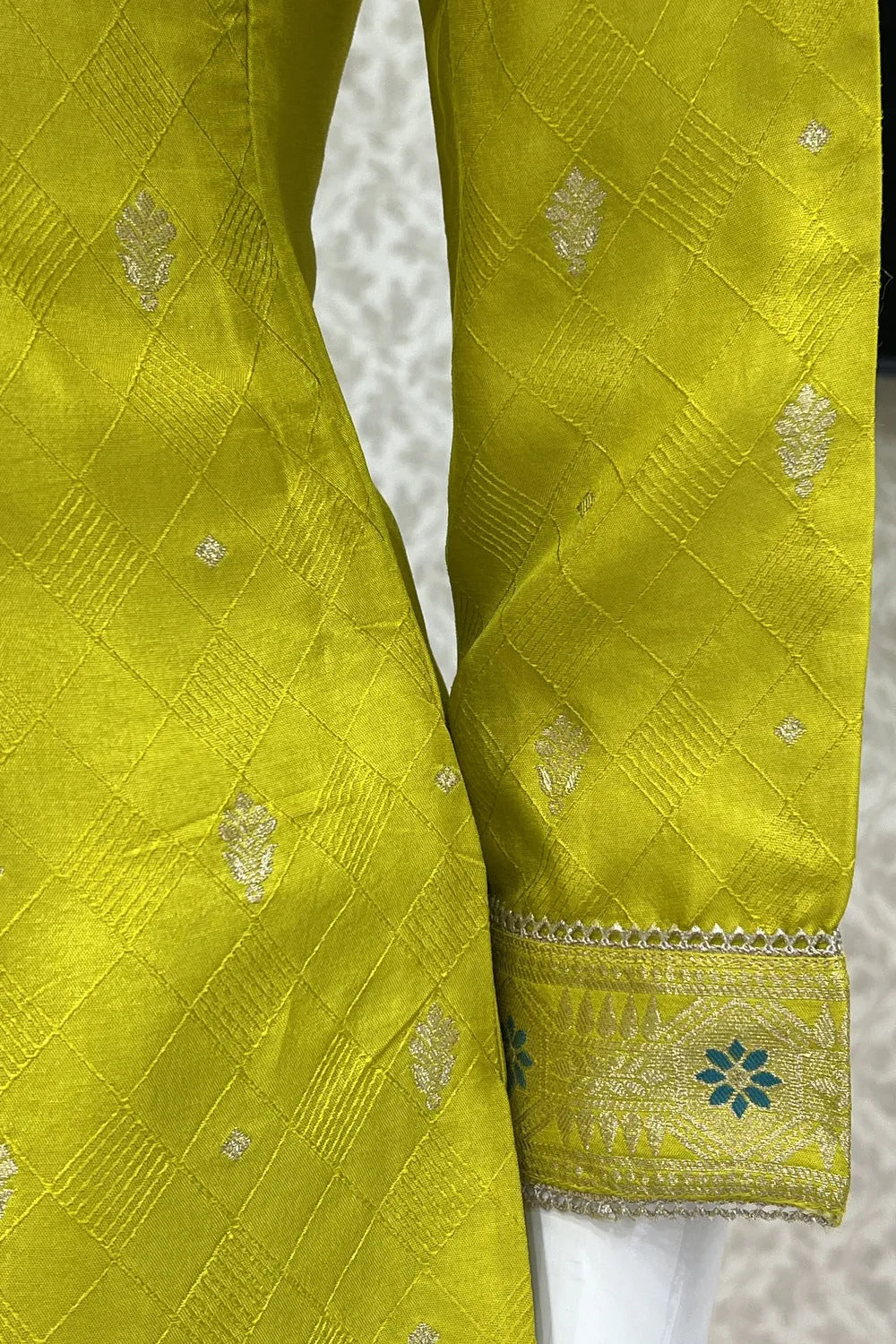 Liril Green Banaras, Beads, Sequins, Pearl and Zardozi work Straight Cut Salwar Suit