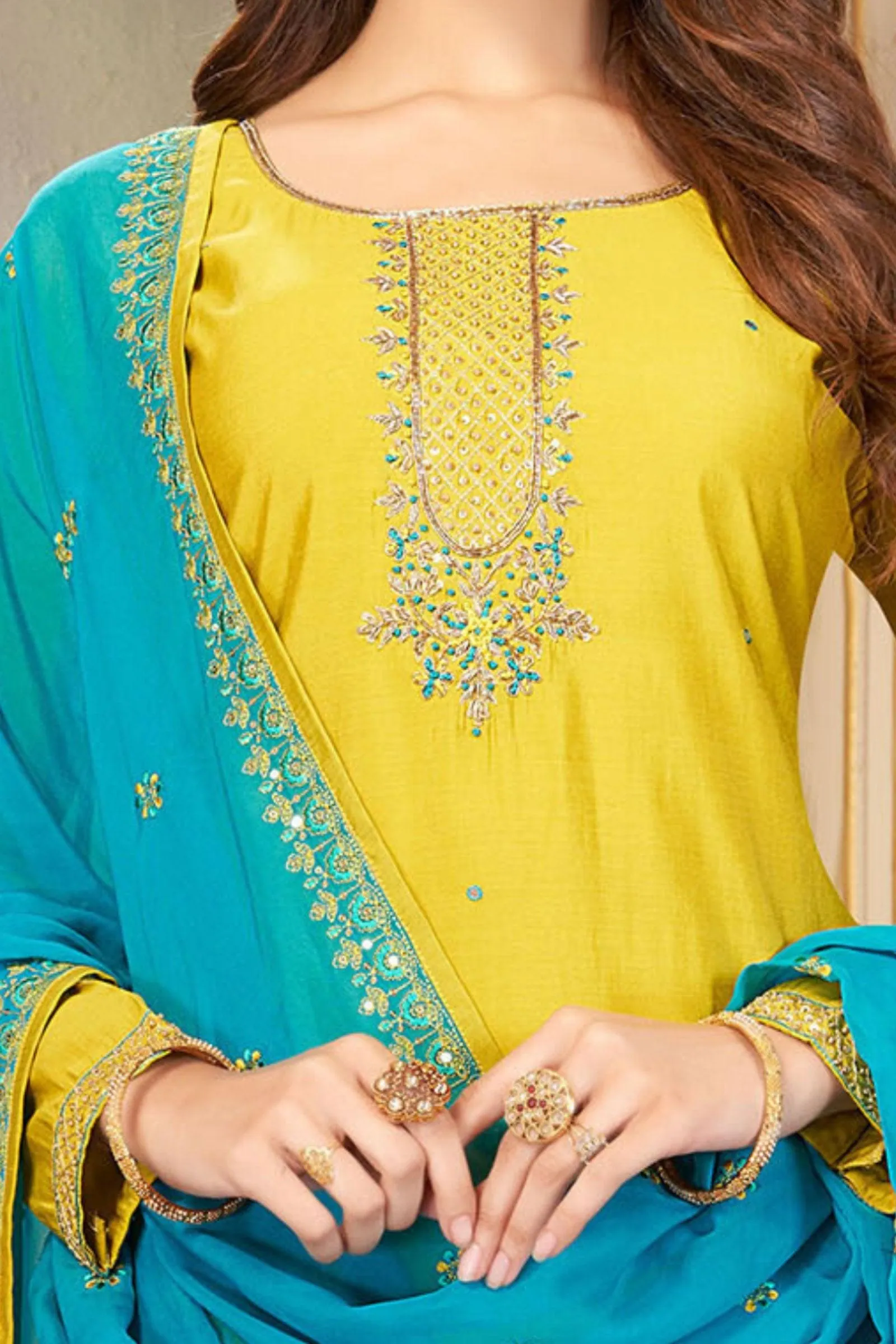 Liril Green Zardozi, Beads, Sequins and Thread work Straight Cut Salwar Suit