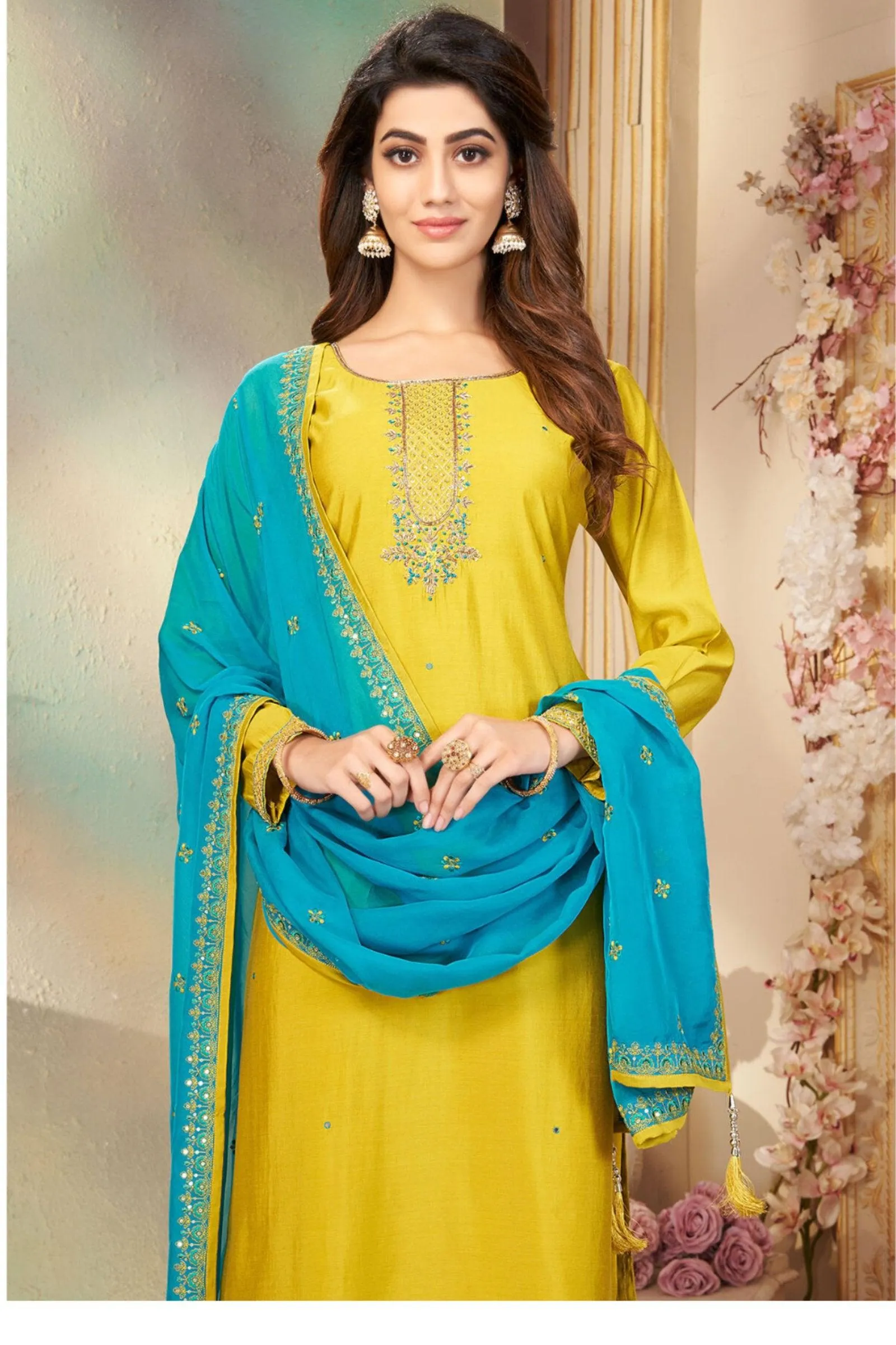 Liril Green Zardozi, Beads, Sequins and Thread work Straight Cut Salwar Suit