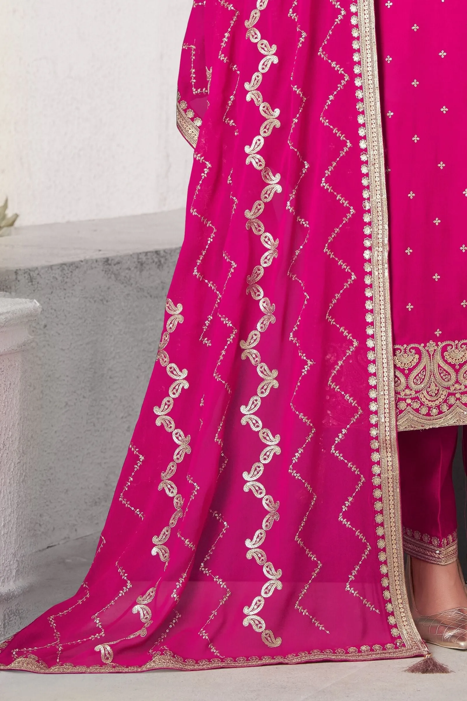 Magenta Zari and Sequins work Straight Cut Salwar Suit