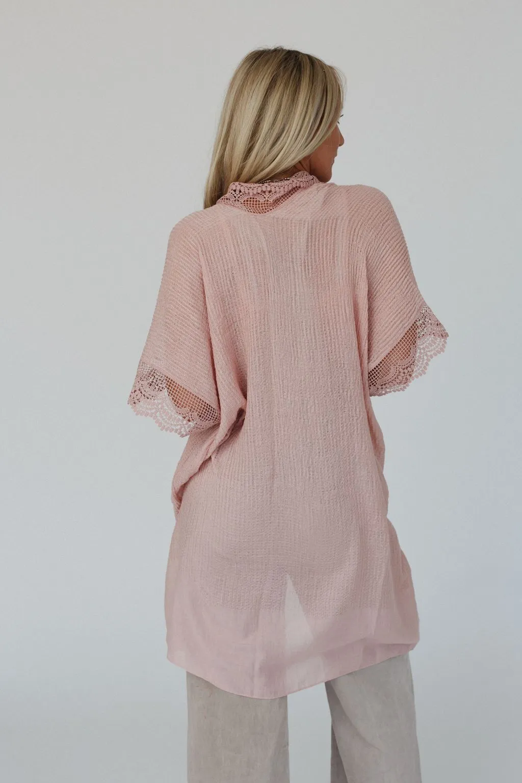 Marie Lace Trim Kimono - Pink