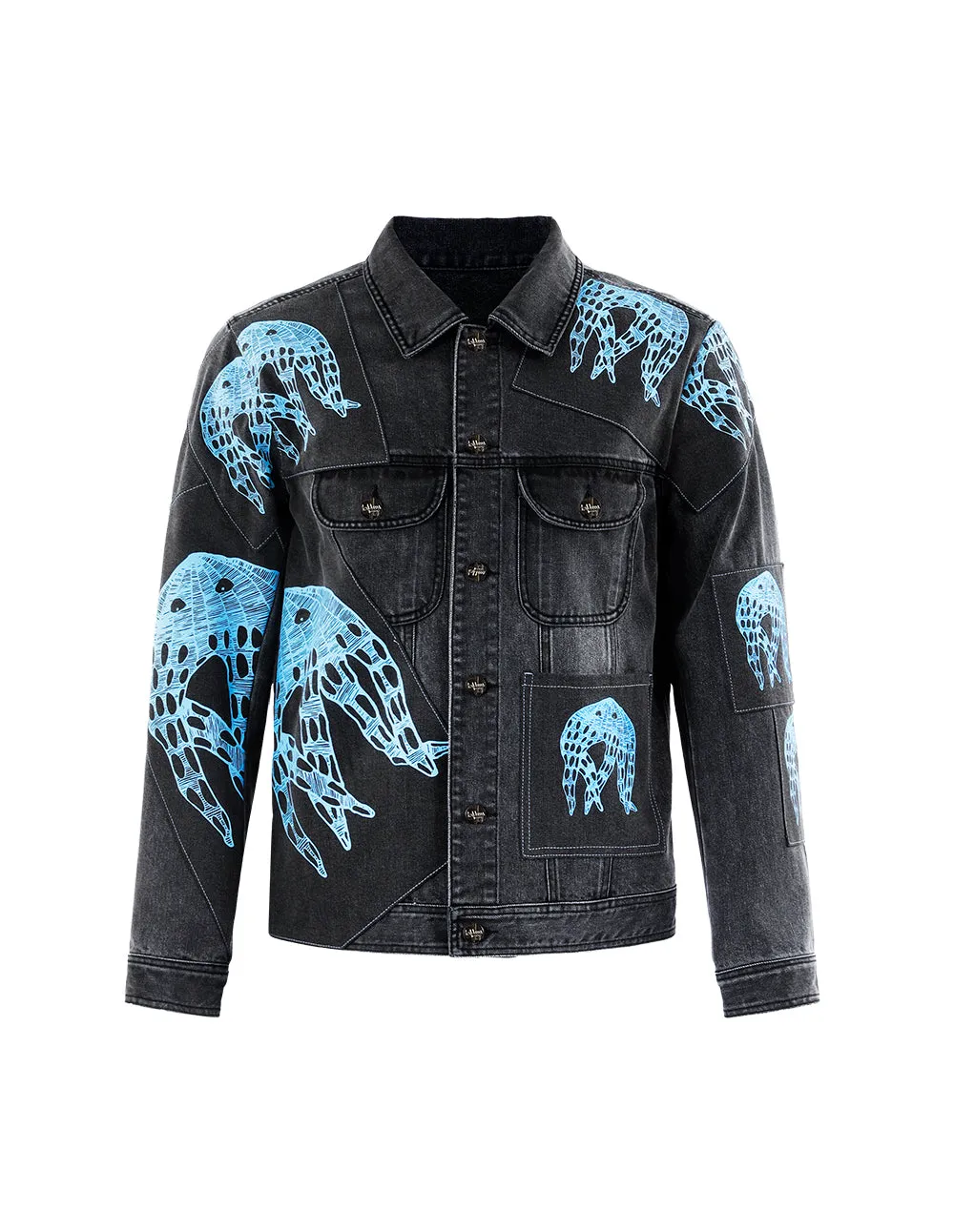 MARK FAST MEN PRINTED PATCH DENIM JACKET