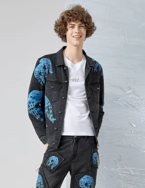 MARK FAST MEN PRINTED PATCH DENIM JACKET