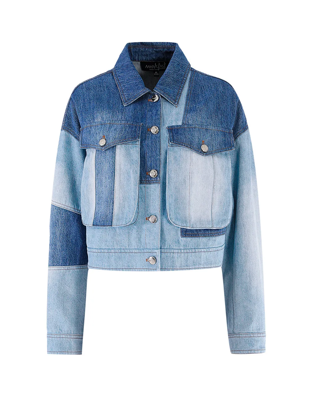 MARK FAST Women Cropped Washed Colour Block Denim Jacket