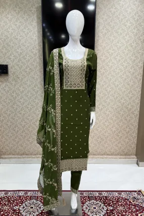 Mehendi Green Sequins and Zari work Straight Cut Salwar Suit