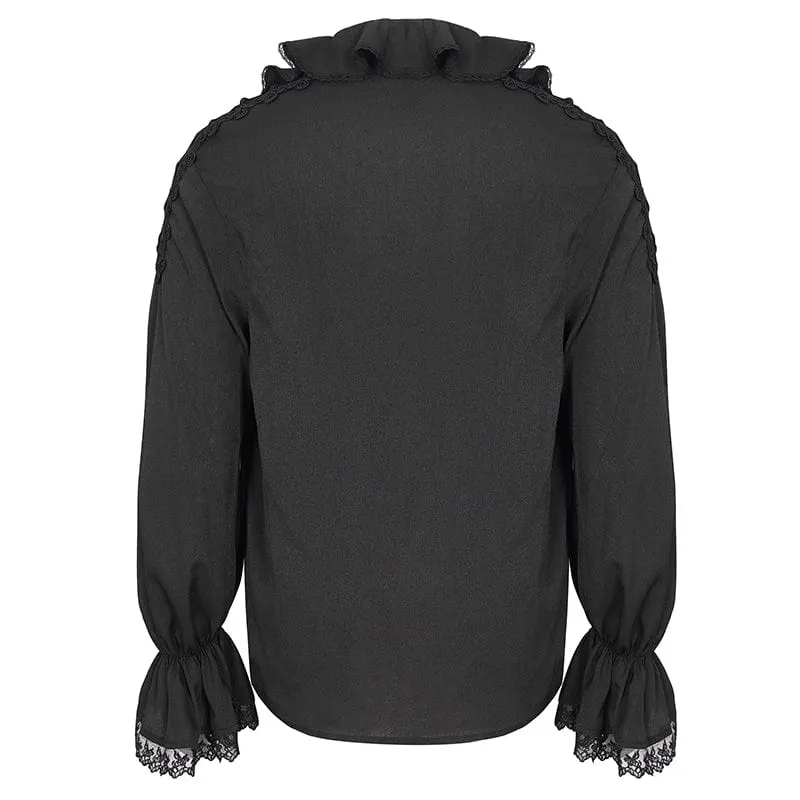 Men's Gothic Ruffled Collar Puff Sleeved Shirt Black