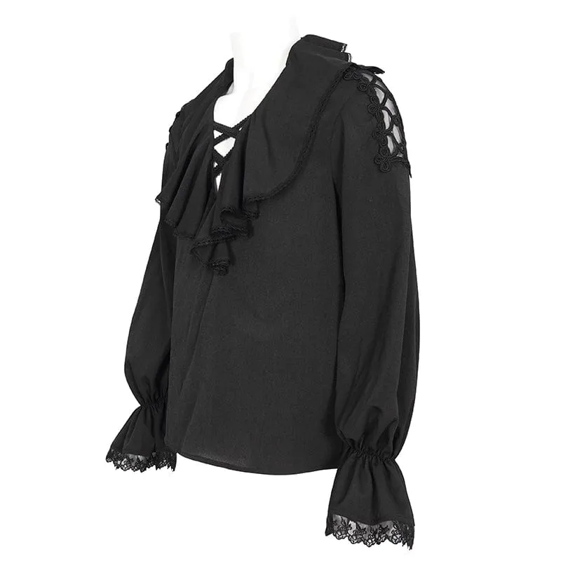 Men's Gothic Ruffled Collar Puff Sleeved Shirt Black