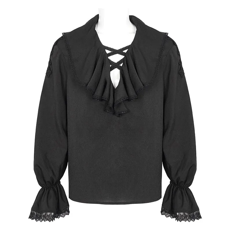 Men's Gothic Ruffled Collar Puff Sleeved Shirt Black