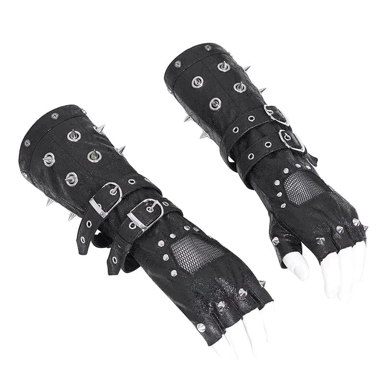 Men's Gothic Studded Mesh Splice Half-finger Gloves