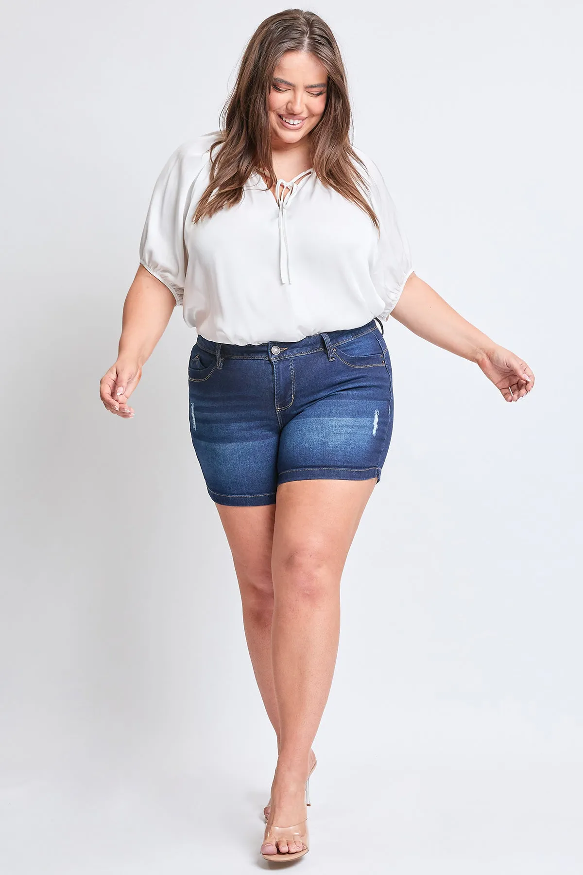 Missy Plus Size Wannabettabutt 1-Button Side Slit Hem Shorts Made With Recycled Fibers, Pack Of 12