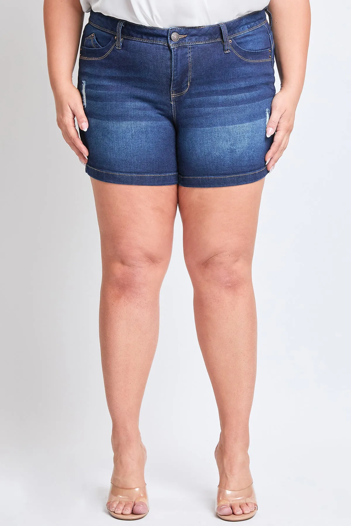 Missy Plus Size Wannabettabutt 1-Button Side Slit Hem Shorts Made With Recycled Fibers, Pack Of 12