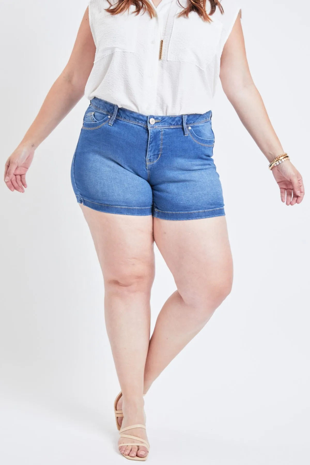 Missy Plus Size Wannabettabutt 1-Button Side Slit Hem Shorts Made With Recycled Fibers, Pack Of 12