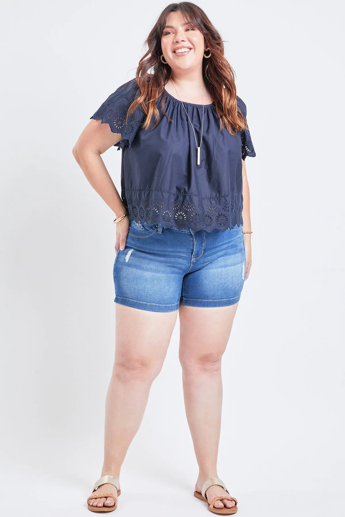 Missy Plus Size Wannabettabutt 1-Button Side Slit Hem Shorts Made With Recycled Fibers, Pack Of 12