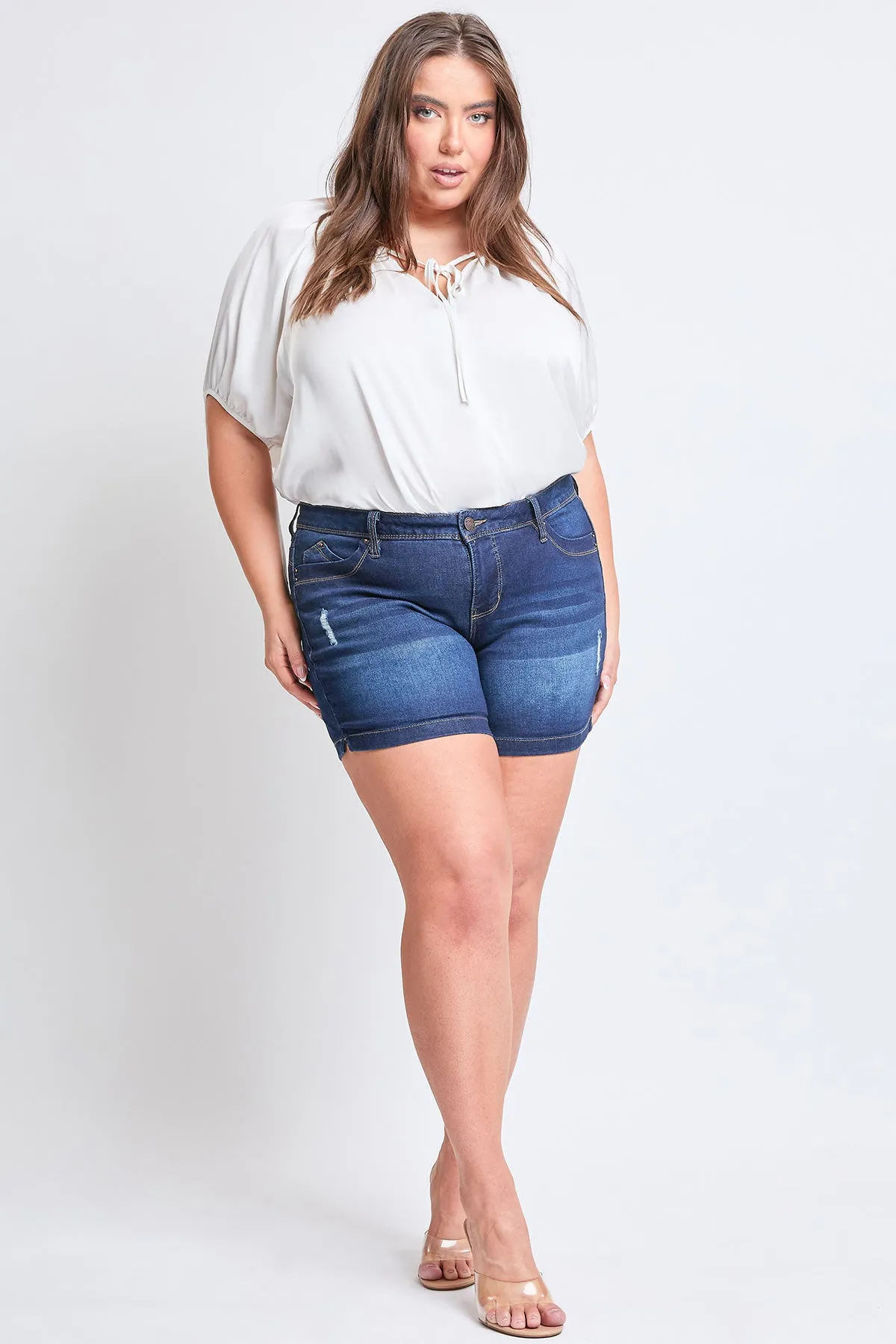 Missy Plus Size Wannabettabutt 1-Button Side Slit Hem Shorts Made With Recycled Fibers, Pack Of 12