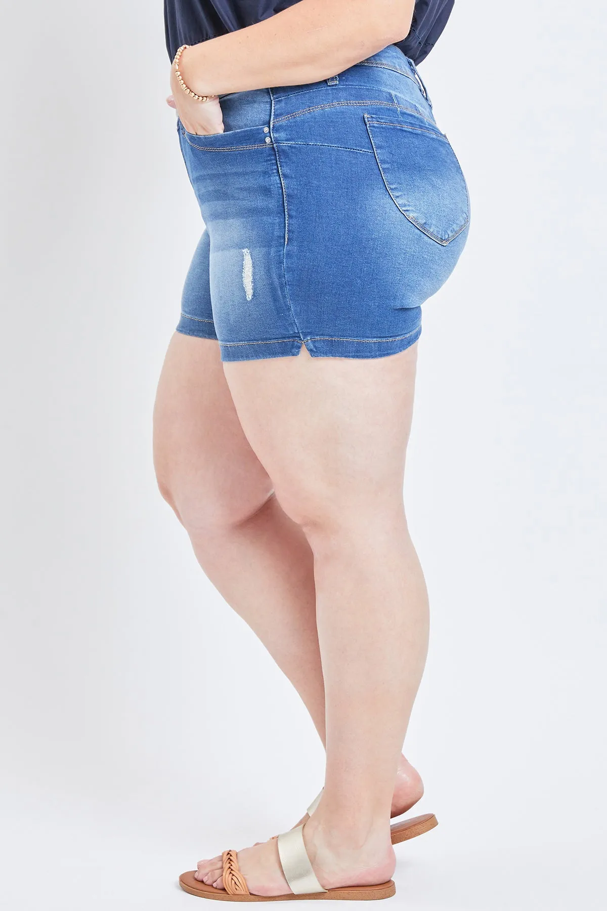 Missy Plus Size Wannabettabutt 1-Button Side Slit Hem Shorts Made With Recycled Fibers, Pack Of 12