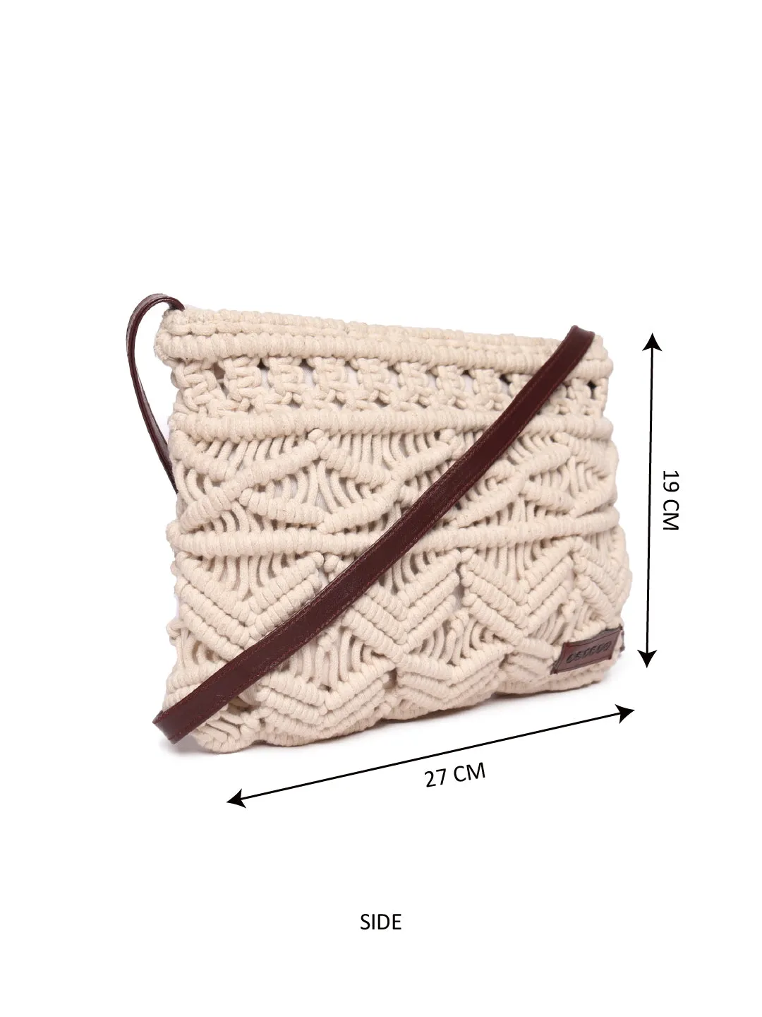 Natural Macrame Crossbody Sling Bag