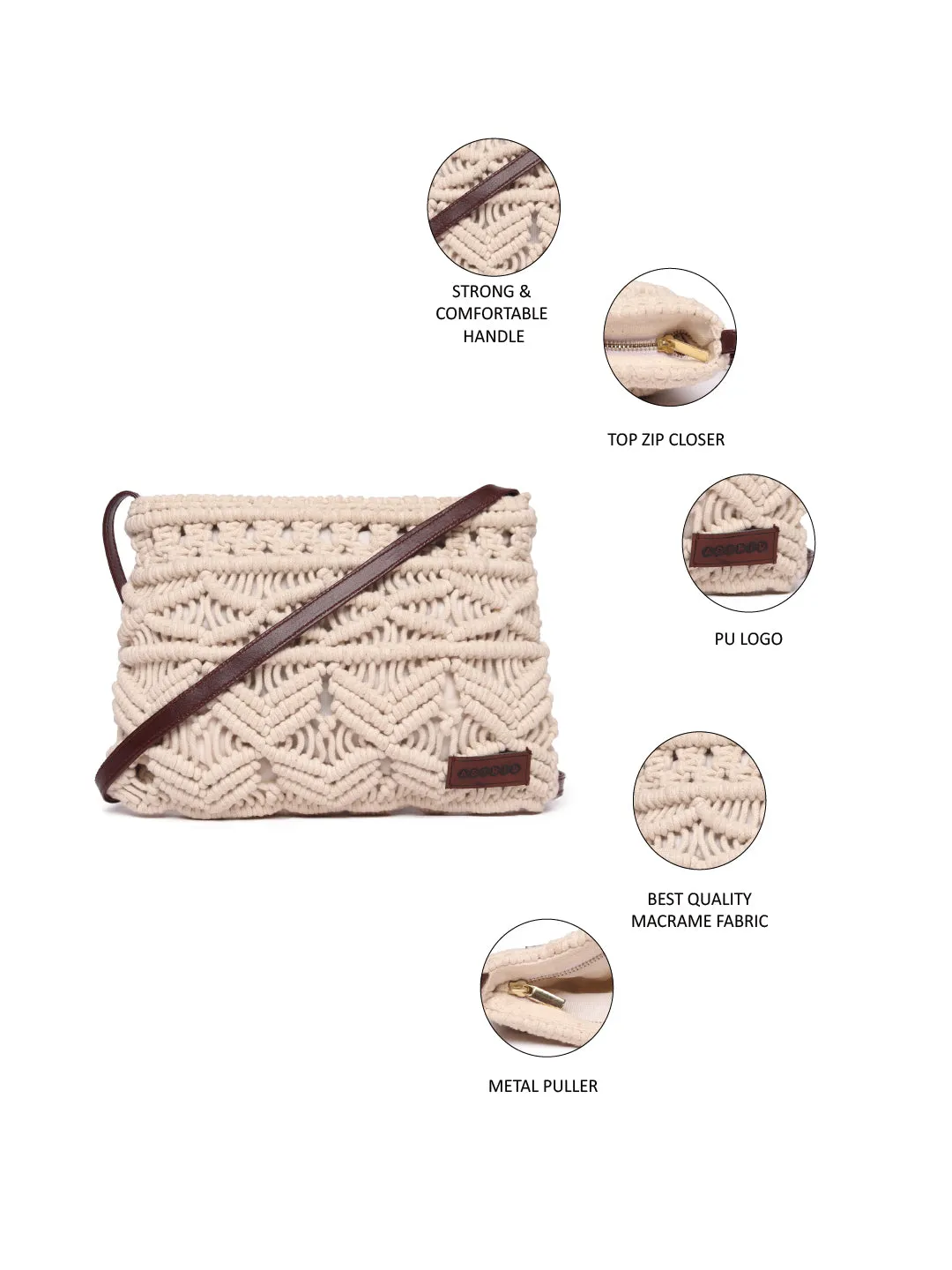 Natural Macrame Crossbody Sling Bag